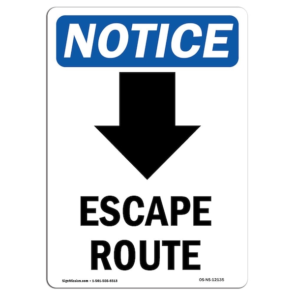 Safety Sign, OSHA Notice, 24" Height, Escape Route (Down Arrow) Sign With Symbol, Portrait